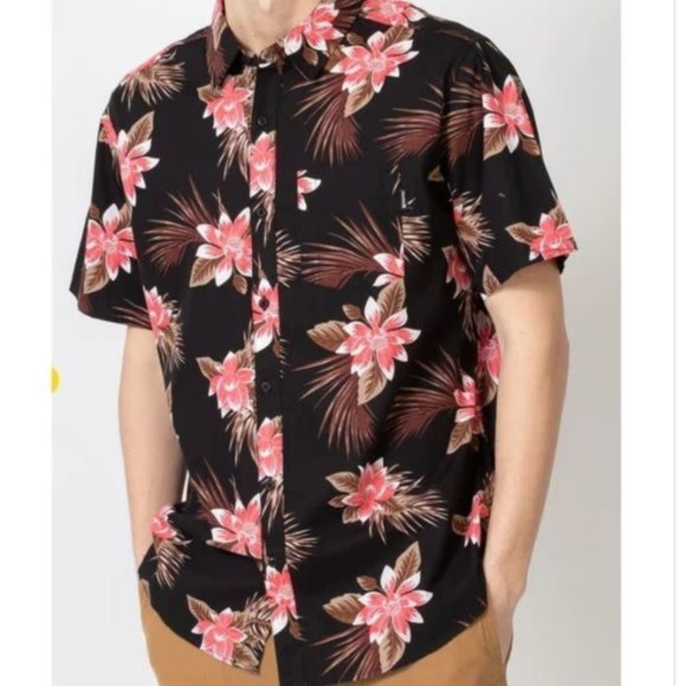 Hurley One‎ and Only Wedge Black Floral Button Down Shirt Size Mens XXLarge